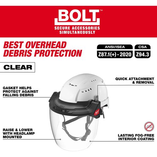 Main product image of BOLT Gasketed Full Face Shield - Clear Dual Coat Lens (For BOLT Safety Helmets & BOLT Hard Hats)
