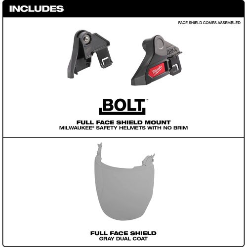 Main product image of BOLT Full Face Shield - Gray Dual Coat Lens (Compatible with Milwaukee Safety Helmet, No Brim