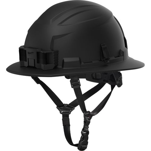 Main product image of BOLT Black Full Brim Safety Helmet w/ FR Chinstrap – Type 2, Class E - Custom Logo, 48-73-1681C