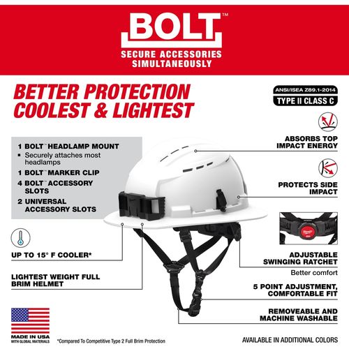 Main product image of BOLT Orange Full Brim Vented Safety Helmet – Type 2, Class C, 48-73-1688