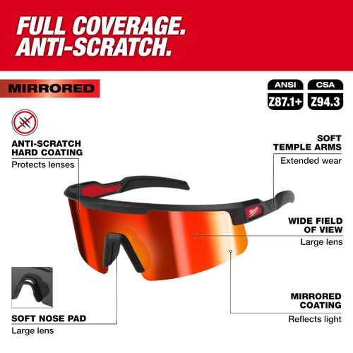 Main product image of Wrap Around Safety Glasses - Red Mirrored Anti-Scratch Lenses