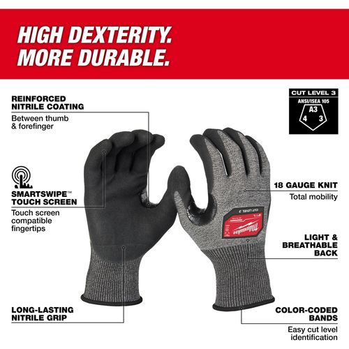 Main product image of Cut Level 3 High-Dexterity Nitrile Dipped Gloves (XL) 48-73-7133
