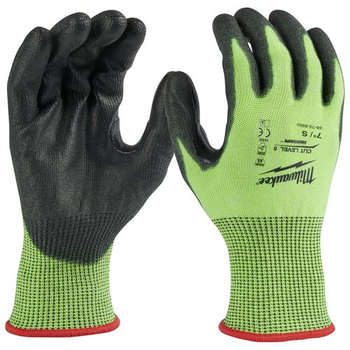 Main product image of 12 Pair High Visibility Cut Level 5 Polyurethane Dipped Gloves (Small), 48-73-8950B