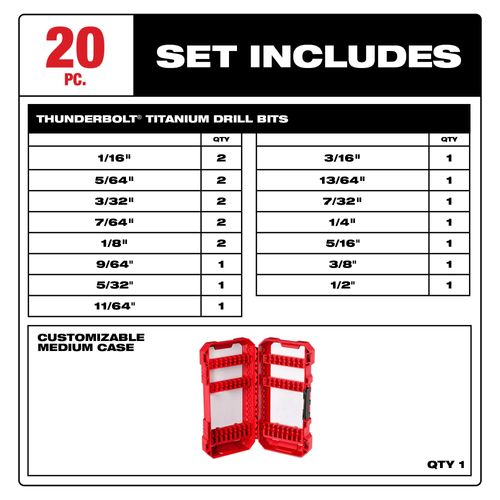 Main product image of 20 Piece THUNDERBOLT Titanium Drill Bit Set, 48-89-1105