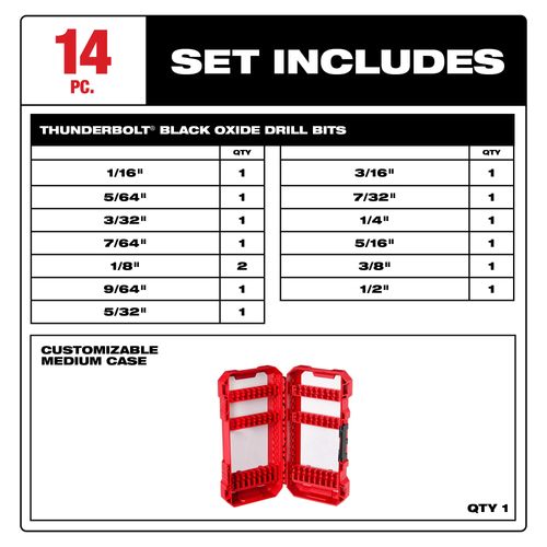 Main product image of 14 Piece THUNDERBOLT Black Oxide Drill Bit Set , 48-89-2800