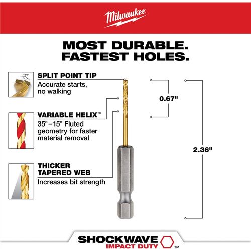 Main product image of 5/64" SHOCKWAVE Impact Duty RED HELIX Titanium Drill Bit, 48-89-4602