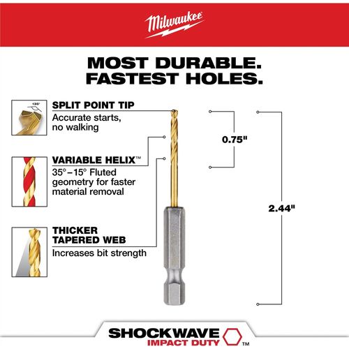 Main product image of 3/32" SHOCKWAVE Impact Duty RED HELIX Titanium Drill Bit, 48-89-4603