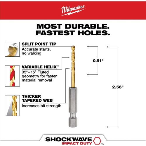 Main product image of 7/64" SHOCKWAVE Impact Duty RED HELIX Titanium Drill Bit, 48-89-4604