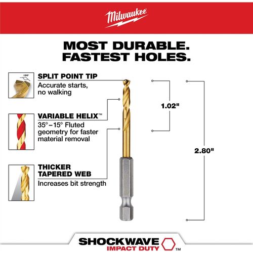 Main product image of 5/32" SHOCKWAVE Impact Duty RED HELIX Titanium Drill Bit, 48-89-4607