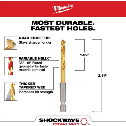 Main product image of 13/64" SHOCKWAVE Impact Duty RED HELIX Titanium Drill Bit, 48-89-4610
