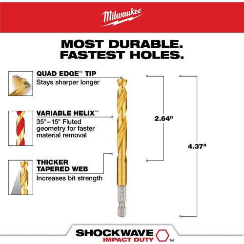 Main product image of 5/16" SHOCKWAVE Impact Duty RED HELIX Titanium Drill Bit, 48-89-4617