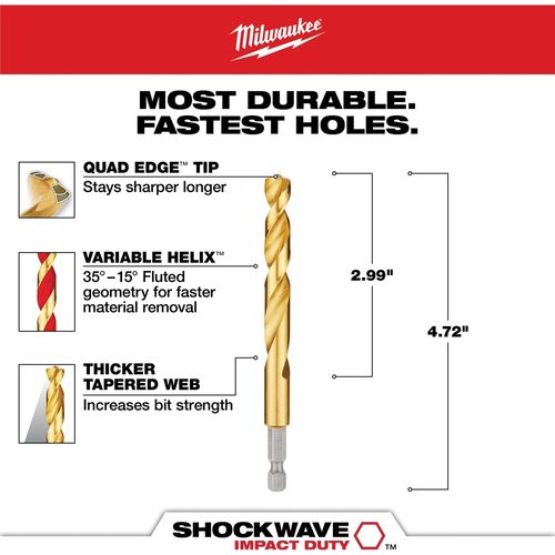 Main product image of 25/64" SHOCKWAVE Impact Duty RED HELIX Titanium Drill Bit, 48-89-4622