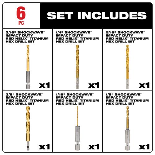 Main product image of 7 Piece SHOCKWAVE Impact Duty RED HELIX Titanium Drill Bit Set, 48-89-4637