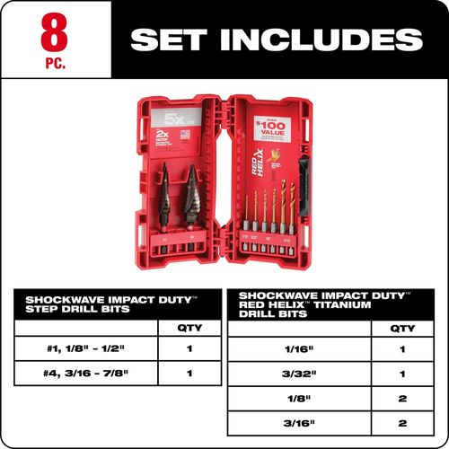 Main product image of 8 Piece Impact Step and Drill Bit Set, 48-89-9252