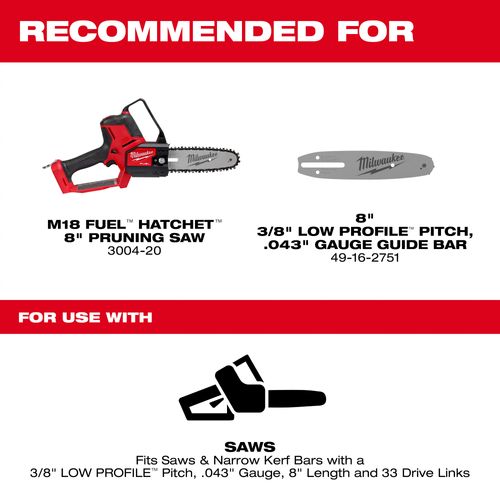 Main product image of 8" 3/8" LOW PROFILE Pitch, .043" Gauge Saw Chain, 49-16-2750