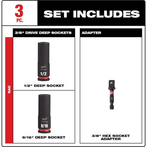 Main product image of 3 Piece SHOCKWAVE Impact Duty 3/8" Drive SAE Deep 6 Point Socket Set, 49-66-4417