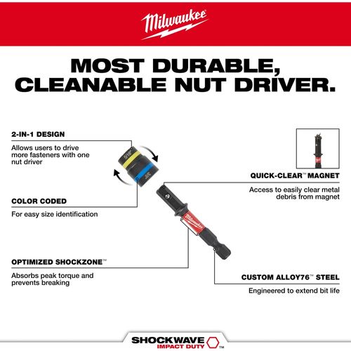 Main product image of SHOCKWAVE Impact Duty 5/16" and 3/8" x 2-1/2" QUIK-CLEAR 2-in-1 Magnetic Nut Driver (Pack of 25)