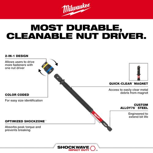 Main product image of 5/16" and 3/8" x 6" SHOCKWAVE Impact Duty QUIK-CLEAR 2-in-1 Magnetic Nut Driver