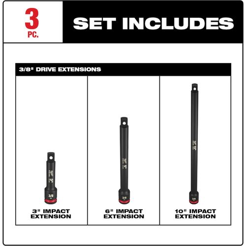 Main product image of 3 Piece SHOCKWAVE Impact Duty 3/8" Drive Extension Set, 49-66-6714