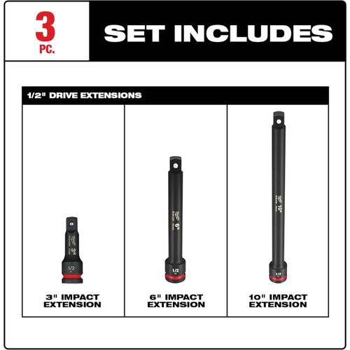 Main product image of 3 Piece SHOCKWAVE Impact Duty 1/2" Drive Extension Set, 49-66-6715