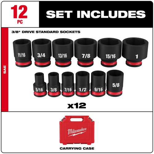 Main product image of 12 Piece SHOCKWAVE Impact Duty 3/8" Drive SAE Standard 6 Point Socket Set, 49-66-7005