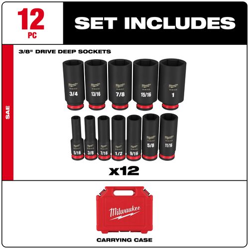 Main product image of 12 Piece SHOCKWAVE Impact Duty 3/8" Drive SAE Deep 6 Point Socket Set, 49-66-7006