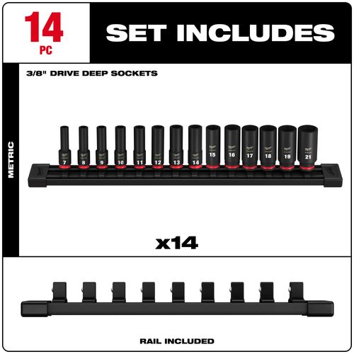 Main product image of 14 Piece SHOCKWAVE Impact Duty 3/8" Drive Metric Deep 6 Point Socket Set, 49-66-7008