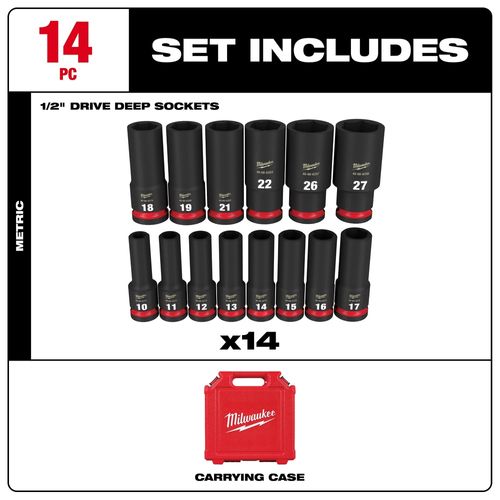Main product image of 14 Piece SHOCKWAVE Impact Duty 1/2" Drive Metric Deep 6 Point Socket Set, 49-66-7014