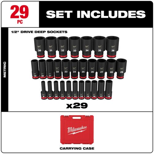 Main product image of 29 Piece SHOCKWAVE Impact Duty 1/2" Drive Metric Deep 6 Point Socket Set, 49-66-7015
