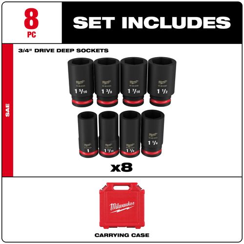 Main product image of 8 Piece SHOCKWAVE Impact Duty 3/4" Drive SAE Deep 6 Point Socket Set, 49-66-7018