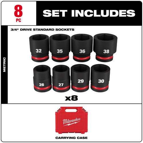 Main product image of 8 Piece SHOCKWAVE Impact Duty 3/4" Drive Metric Standard 6 Point Socket Set, 49-66-7019