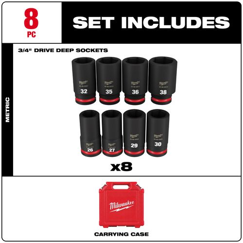 Main product image of 8 Piece SHOCKWAVE Impact Duty 3/4" Drive Metric Deep 6 Point Socket Set, 49-66-7020