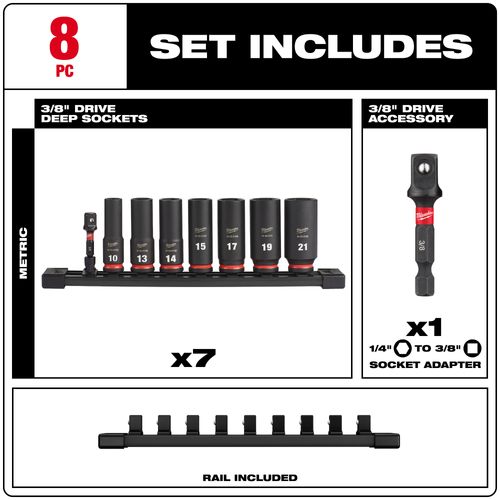 Main product image of 8 Piece SHOCKWAVE Impact Duty 3/8" Drive Metric Deep 6 Point Socket Set, 49-66-7021