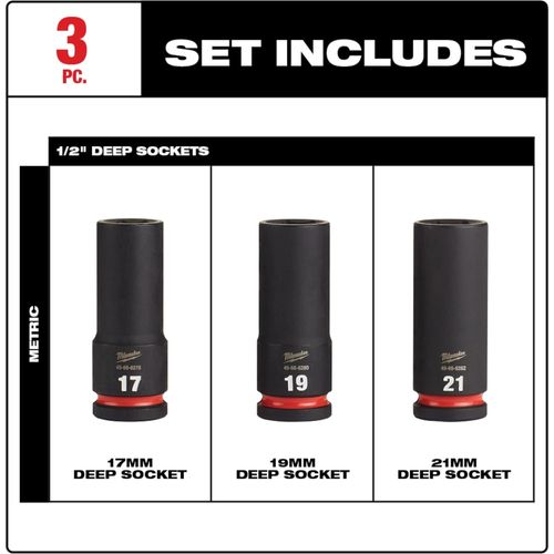 Main product image of 3 Piece SHOCKWAVE Impact Duty 1/2" Drive Metric Deep 6 Point Socket Set, 49-66-7025