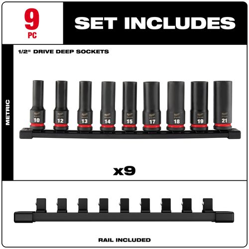 Main product image of 9 Piece SHOCKWAVE Impact Duty 1/2" Drive Metric Deep 6 Point Socket Set, 49-66-7032
