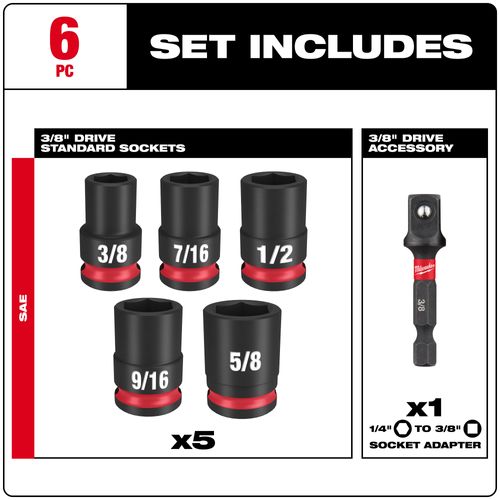 Main product image of 6 Piece SHOCKWAVE Impact Duty 3/8" Drive SAE Standard Socket Set, 49-66-7035