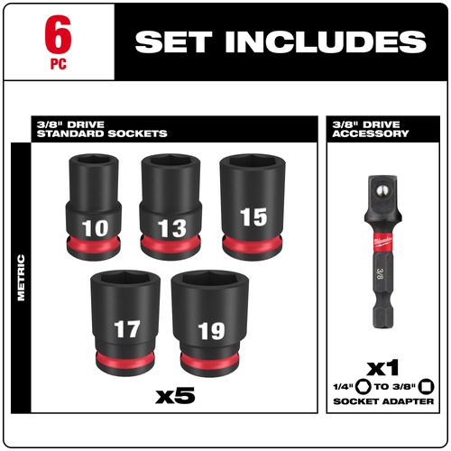 Main product image of 6 Piece SHOCKWAVE Impact Duty 3/8" Drive Metric Standard Socket Set, 49-66-7036