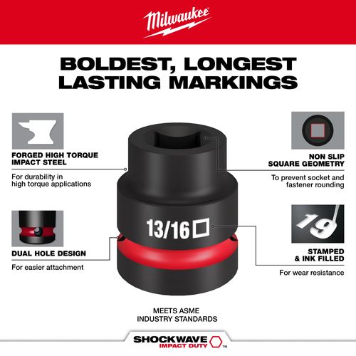 Main product image of SHOCKWAVE Impact Duty 1" Drive 13/16" Standard 4 Point Square Socket, 49-66-7841