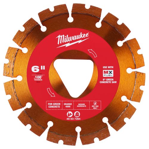 Main product image of Orange 6" x .100" Diamond Blade for Green Concrete Saws (Soft), 49-93-7264
