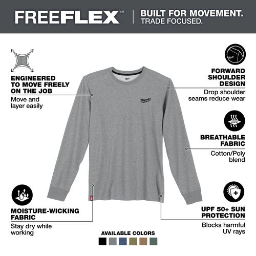 Main product image of Gray FREEFLEX Hybrid Work Tee - Long Sleeve (XL), 604G-XL