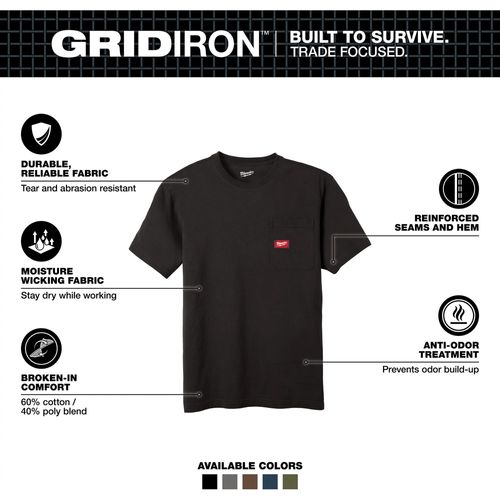 Main product image of GRIDIRON Pocket T-Shirt - Short Sleeve Black (3XL) 605B-3X