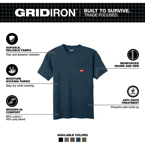 Main product image of GRIDIRON Pocket T-Shirt - Short Sleeve Blue (Small) 605BL-S