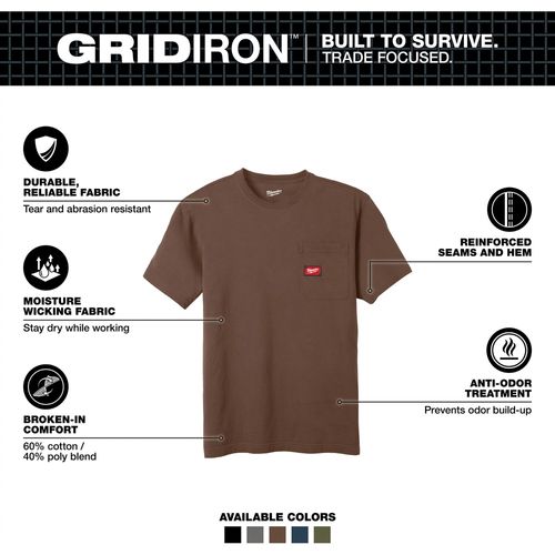 Main product image of GRIDIRON Pocket T-Shirt - Short Sleeve Brown (Medium) 605BR-M