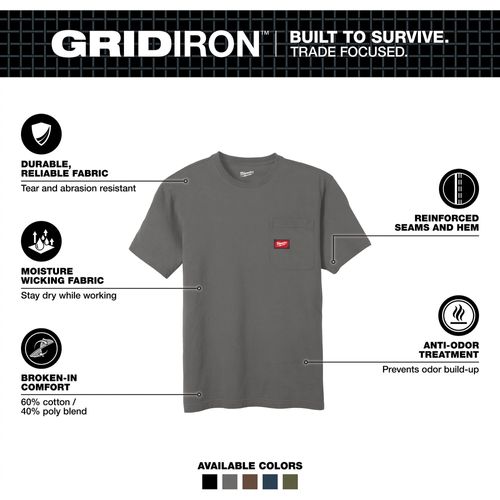 Main product image of GRIDIRON Pocket T-Shirt - Short Sleeve Gray (2XL) 605G-2X