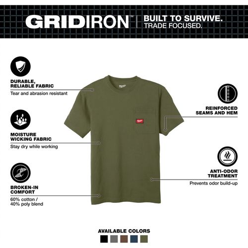 Main product image of GRIDIRON Pocket T-Shirt - Short Sleeve Green (Small) 605GN-S