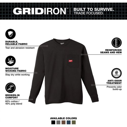 Main product image of GRIDIRON Pocket T-Shirt - Long Sleeve Black (Medium) 606B-M