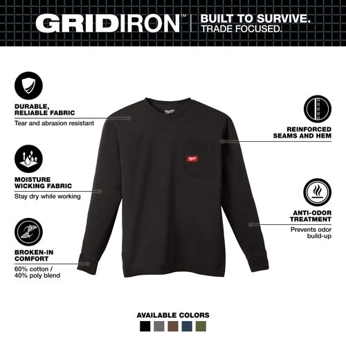 Main product image of Black GRIDIRON Pocket T-Shirt - Long Sleeve (XL), 606B-XL