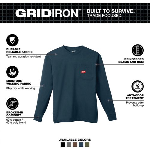 Main product image of GRIDIRON Pocket T-Shirt - Long Sleeve Blue (Small) 606BL-S