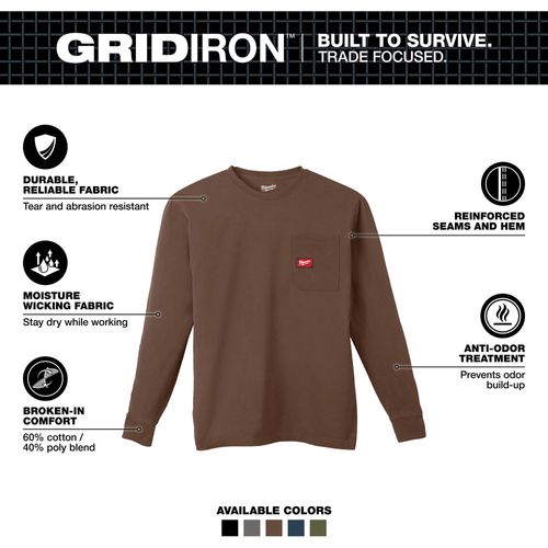Main product image of GRIDIRON Pocket T-Shirt - Long Sleeve Brown (2XL) 606BR-2X