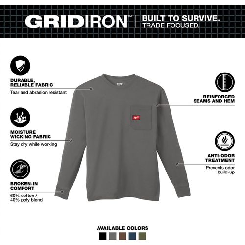 Main product image of GRIDIRONPocket T-Shirt - Long Sleeve Gray (2XL) 606G-2X
